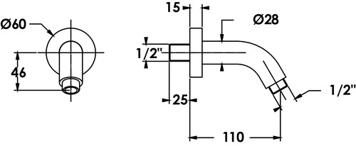 Bras de douche M1/2'' laiton à encastrer - saillie 150mm